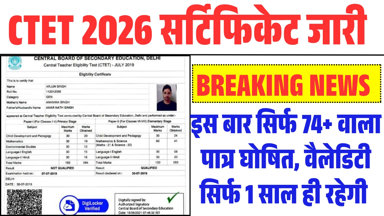 CTET Exam 2026 Certificate And Validity