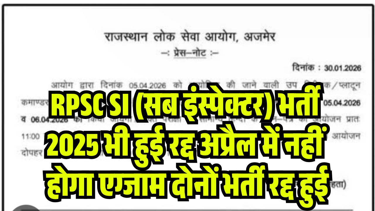 RPSC SI Vacancy 2021 2025 Radd News